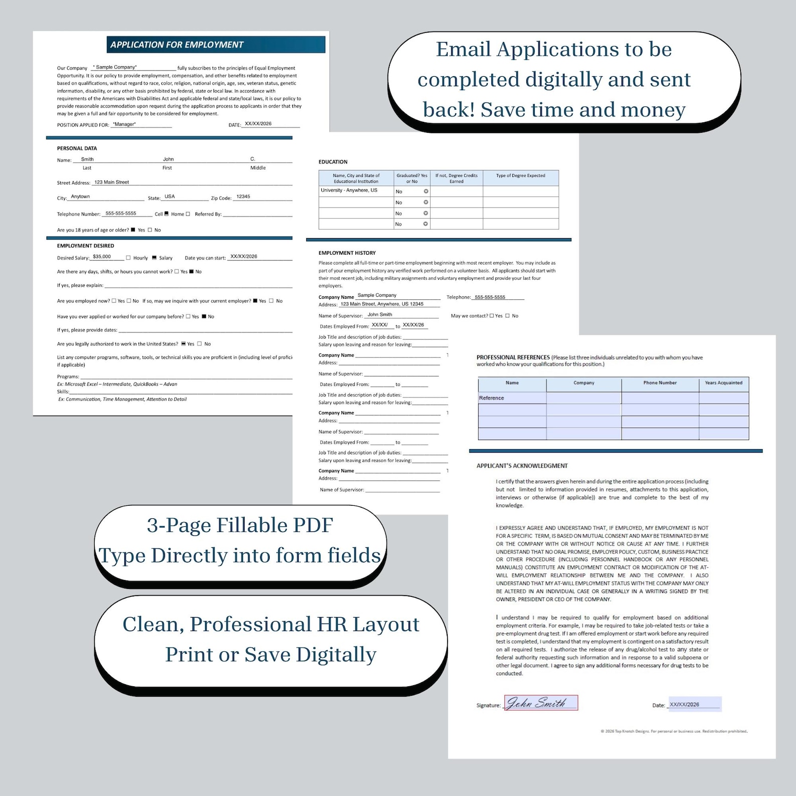 Hiring Form.pdf Fillable Employment Application PDF / Professional HR Hiring Form ...