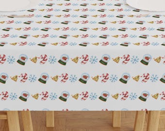 Holiday Christmas Pattern Tablecloth | Snow Globe, Candy Cane, Snowflake Tablecloth