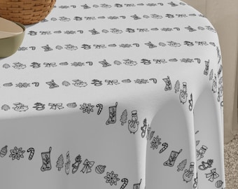 Minimalist Christmas Holiday Tablecloth | Black on White, Minimal Pattern