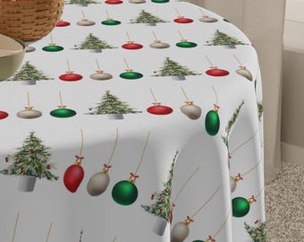 Christmas Tree and Ornaments Tablecloth | Festive Holiday Decor