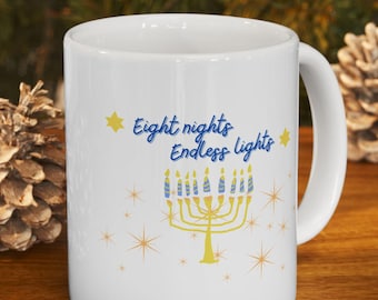 Hanukkah Menorah Ceramic Coffee Mug | Eight Nights Gift