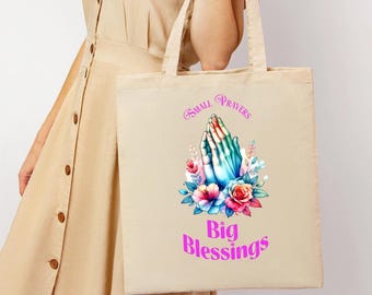 Floral Praying Hands Cotton Canvas Tote Bag | Religious Gift.