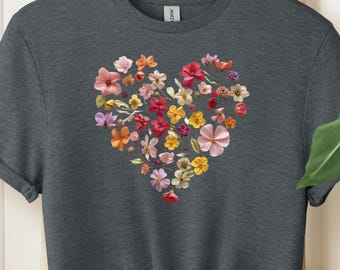 Floral Heart T-Shirt | Pressed Flower Heart Shirt, Botanical Love Tee