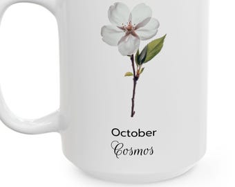 October Cosmos Illustration Mug | Birth Month Floral Ceramic Coffee Cup