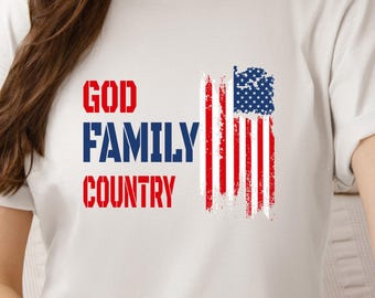 God Family Country T-Shirt | Distressed American Flag Tee