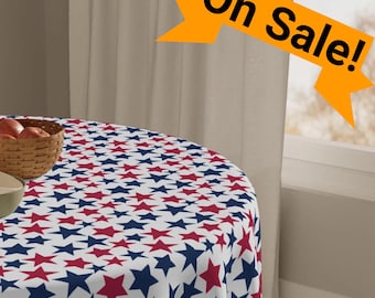 Red White Blue Star Pattern Tablecloth | Patriotic Fourth of July Table Cover