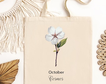 October Bloom Tote Bag | Floral Magnolia Birth Month Illustration