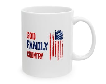 God Family Country Distressed American Flag Mug | Patriotic Coffee Mug, Military Gift