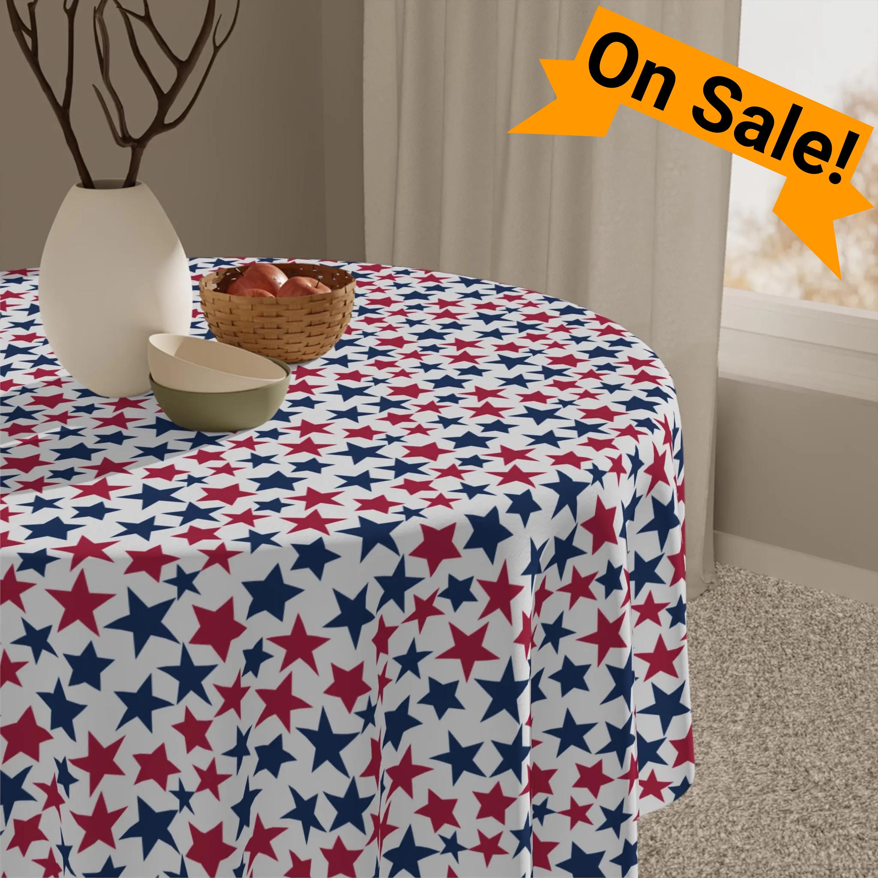 Red White Blue Star Pattern Tablecloth | Patriotic Fourth of July Table ...
