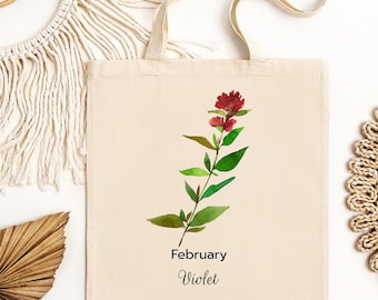 February Violet Tote Bag | Birth Month Floral Illustration