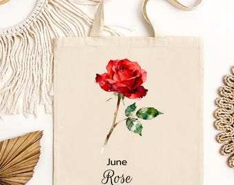Red Rose Canvas Tote Bag | June Birth Month Floral Print