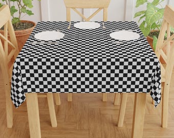 Black White Checkered Tablecloth | Checkerboard Pattern, Retro Diner