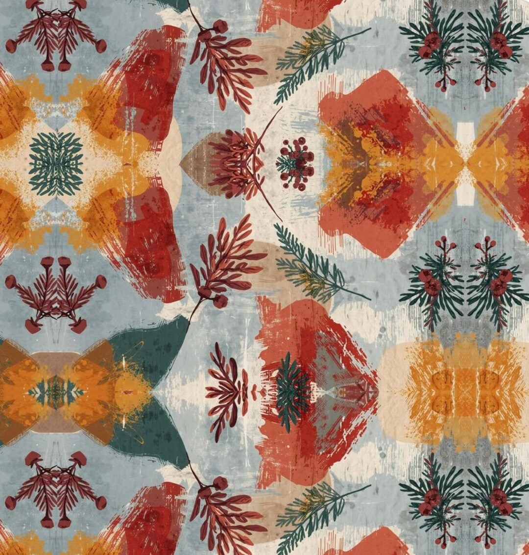 Rust Wrapping Paper Rustic Abstract Botanical Tileable Digital Wrapping Paper in Rust, Teal ...