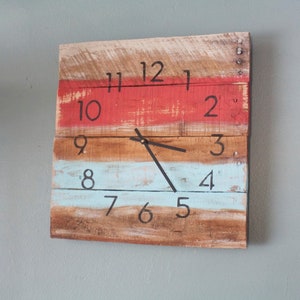 Coastal Wall Clock Coral and Aqua Artisan Handcrafted Distressed Beach House decor Choose Your size or colors