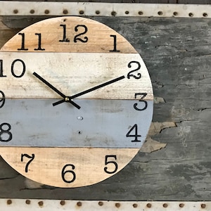 Modern yet rustic clock reclaimed wall clock, ivory and gray, custom sizes available