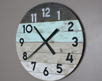 Large wall clock in coastal colors beach house wall decor Modern wall clock custom home decor