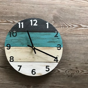 Coastal wood wall clock with a pop of teal, beach house clock, vacation house vibes, Customize yours Custom Sizes image 1