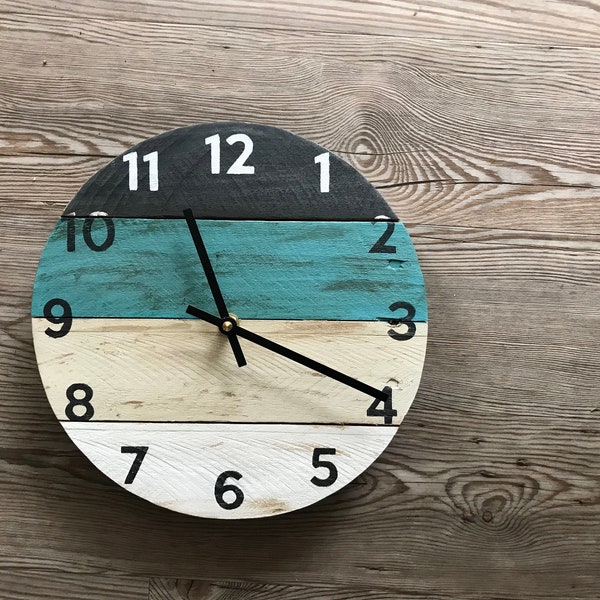 Coastal wood wall clock with a pop of teal, beach house clock, vacation house vibes, Customize yours  Custom Sizes