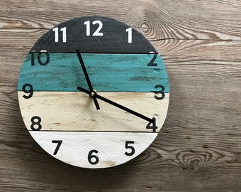 Coastal wood wall clock with a pop of teal, beach house clock, vacation house vibes, Customize yours  Custom Sizes