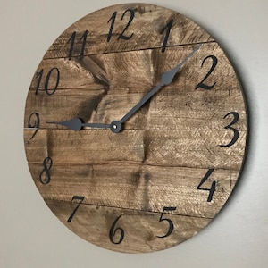 Round wooden clock Rustic Modern farmhouse decor warm brown coffee stain variable sizes available upon request great anniversary gift