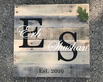 Family Name Sign, Personalized Reclaimed wood sign, Wedding or Anniversary Gift, Multiple Names Hyphenated last name VARIABLE SIZES