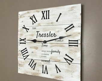 Personalized wall clock, family last name wall decor, handcrafted clock, Time Spent with Family is Worth Every Second, anniversary gift