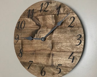 Round wooden clock Rustic Modern farmhouse decor warm brown coffee stain variable sizes available upon request great anniversary gift