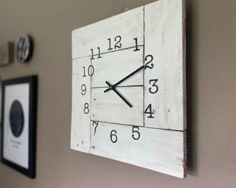 White Rustic Modern Wooden Wall Clock, Simple Minimalist Design, Unique Wall Decor, Custom Sizes