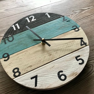 Coastal wood wall clock with a pop of teal, beach house clock, vacation house vibes, Customize yours Custom Sizes image 4