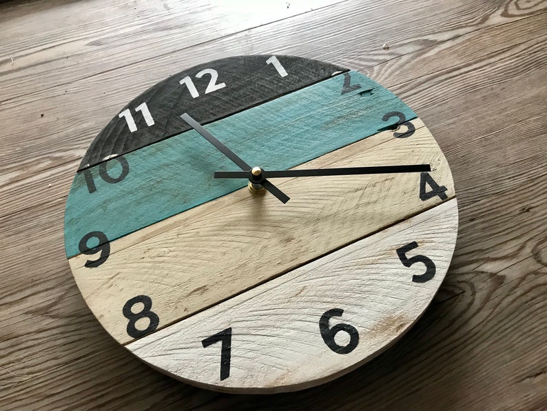 Coastal wood wall clock with a pop of teal, beach house clock, vacation house vibes, Customize yours Custom Sizes image 4