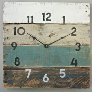 Wood Wall Clock, rustic modern farmhouse style, beach house wall decor in distressed teal variable sizes available customize yours image 1