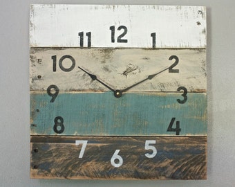 Wood Wall Clock, rustic modern farmhouse style, beach house wall decor in distressed teal variable sizes available customize yours