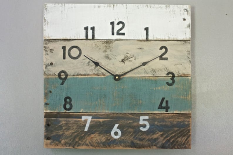 Wood Wall Clock, rustic modern farmhouse style, beach house wall decor in distressed teal variable sizes available customize yours image 1