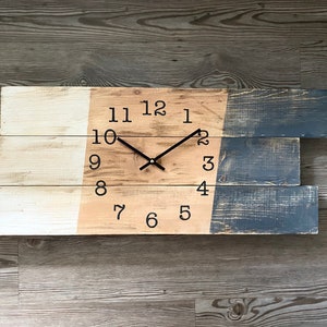 Unique wood wall clock handmade modern rustic farmhouse style, over the door or gallery wall decor