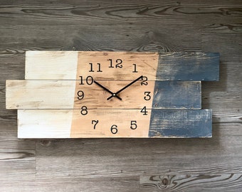 Unique wood wall clock handmade modern rustic farmhouse style, over the door or gallery wall decor