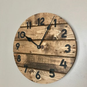 Modern Farmhouse Clock in warm coffee stain, rustic round wall decor, custom sizes available image 7