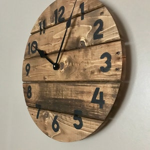 Modern Farmhouse Clock in warm coffee stain, rustic round wall decor, custom sizes available image 2