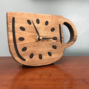 coffee cup clock, shelf or wall mount clock, custom sizes, coffee lovers gift, coffee bar, cup of joe, kitchen clock