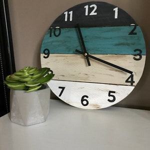 Coastal wood wall clock with a pop of teal, beach house clock, vacation house vibes, Customize yours Custom Sizes image 6