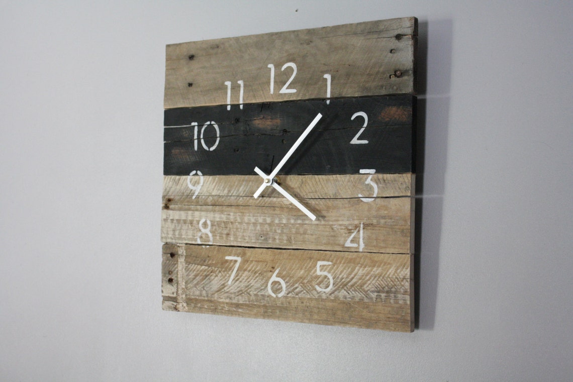 Black and Natural Wood Wall Clock Rustic Modern Home Decor Etsy