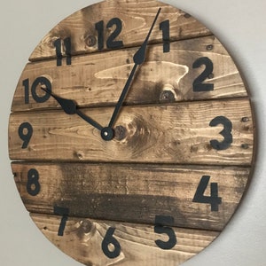 Modern Farmhouse Clock in warm coffee stain, rustic round wall decor, custom sizes available image 3