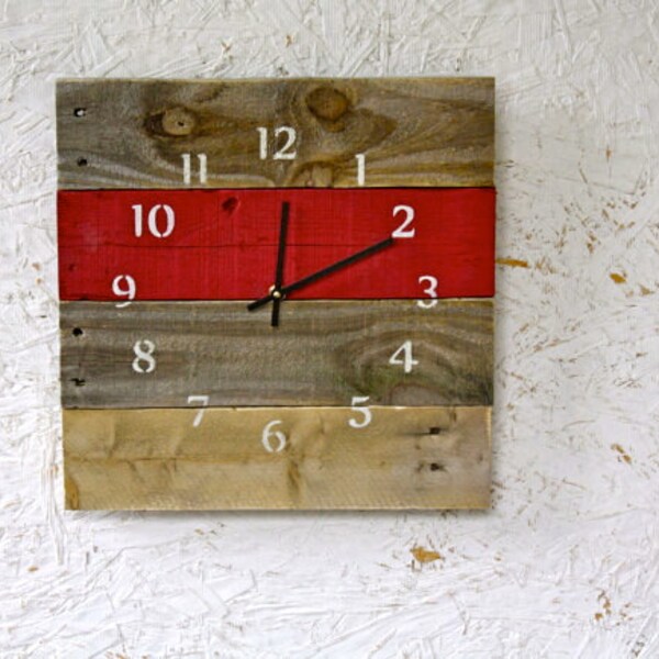 Red Wood Wall Clock Etsy