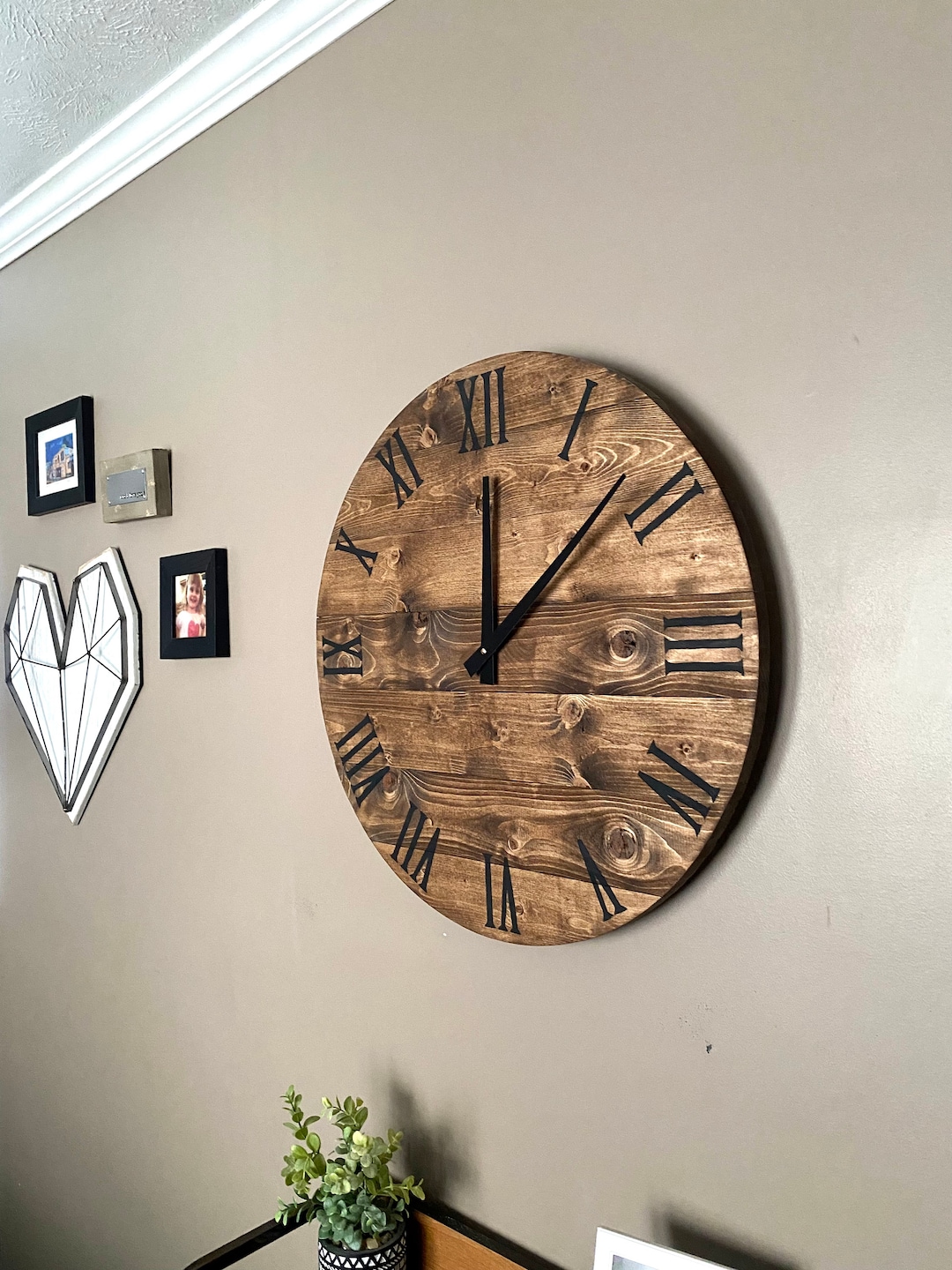 Large Modern Farmhouse Clock in Warm Coffee Stain, Rustic Round Wall
