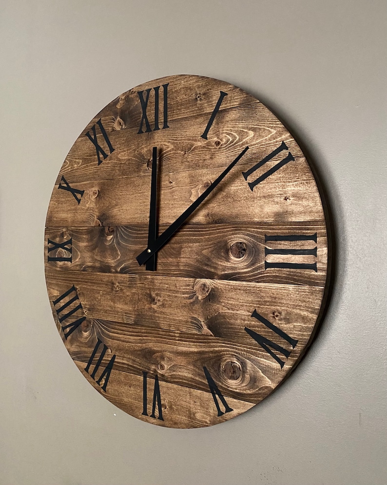 Large Modern Farmhouse Clock in Warm Coffee Stain Rustic Etsy