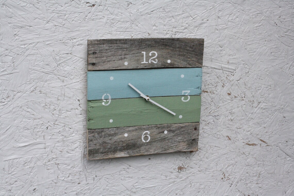 Image showcasing Wall Clock Reclaimed Wood Decor FREE SHIPPING Coastal Chic - Etsy
