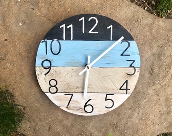 Beach inspired wall clock reclaimed pallet wood hand painted customize yours