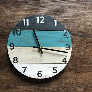 Coastal wood wall clock with a pop of teal, beach house clock, vacation house vibes, Customize yours Custom Sizes image 2