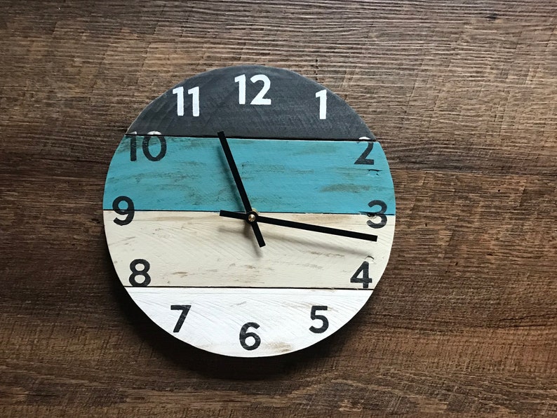 Coastal wood wall clock with a pop of teal, beach house clock, vacation house vibes, Customize yours Custom Sizes image 2