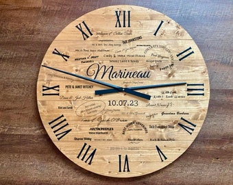 Wood Wall Clock, Alternative Guestbook, Wedding decor, rustic modern, Personalized Custom Sizes, guest book clock, personalized gift