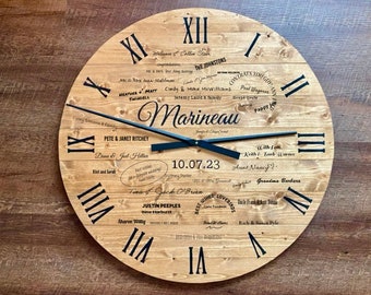 Oversized Wood Clock, Alternative Guestbook Guest book, Wedding decor, rustic modern, Personalized Custom Sizes